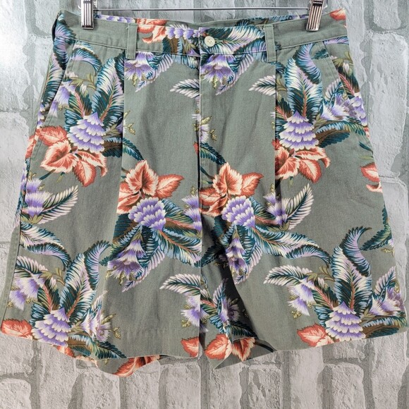 Vintage Reyn Spooner Shorts Pleated Front Hawaiian Floral Cotton Mens 34 Golf - Picture 1 of 7